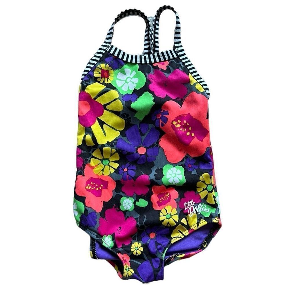 Toddler Girls Little Dolfin Flower Power One Piece Swimsuit - Sz 3